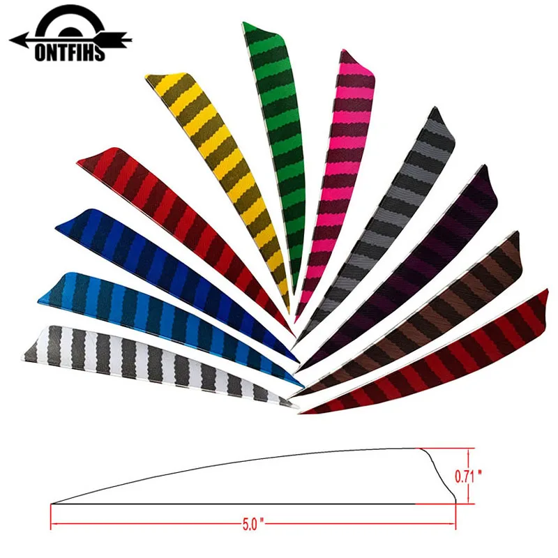 24Pcs 5Inch Arrow Feather Shied Cut Shape Striped Patern Hunting  Turkey Plume  Archery DIY Accessories