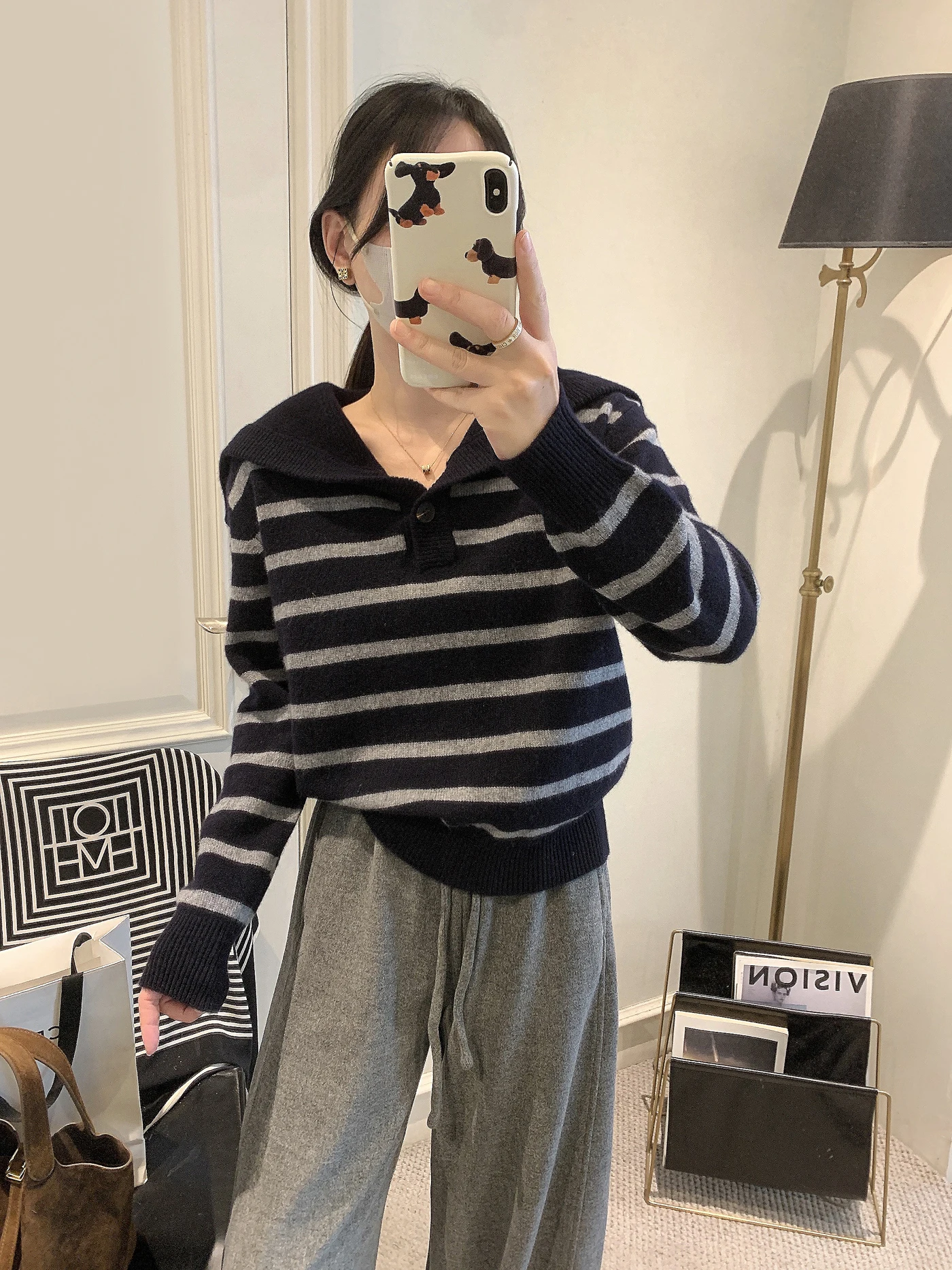

Женский вязаный шерстяной свитер с воротником-стойкой, в полоску, мягкий, корейский стиль, с длинными рукавами, дышащий, комфортный, для осени