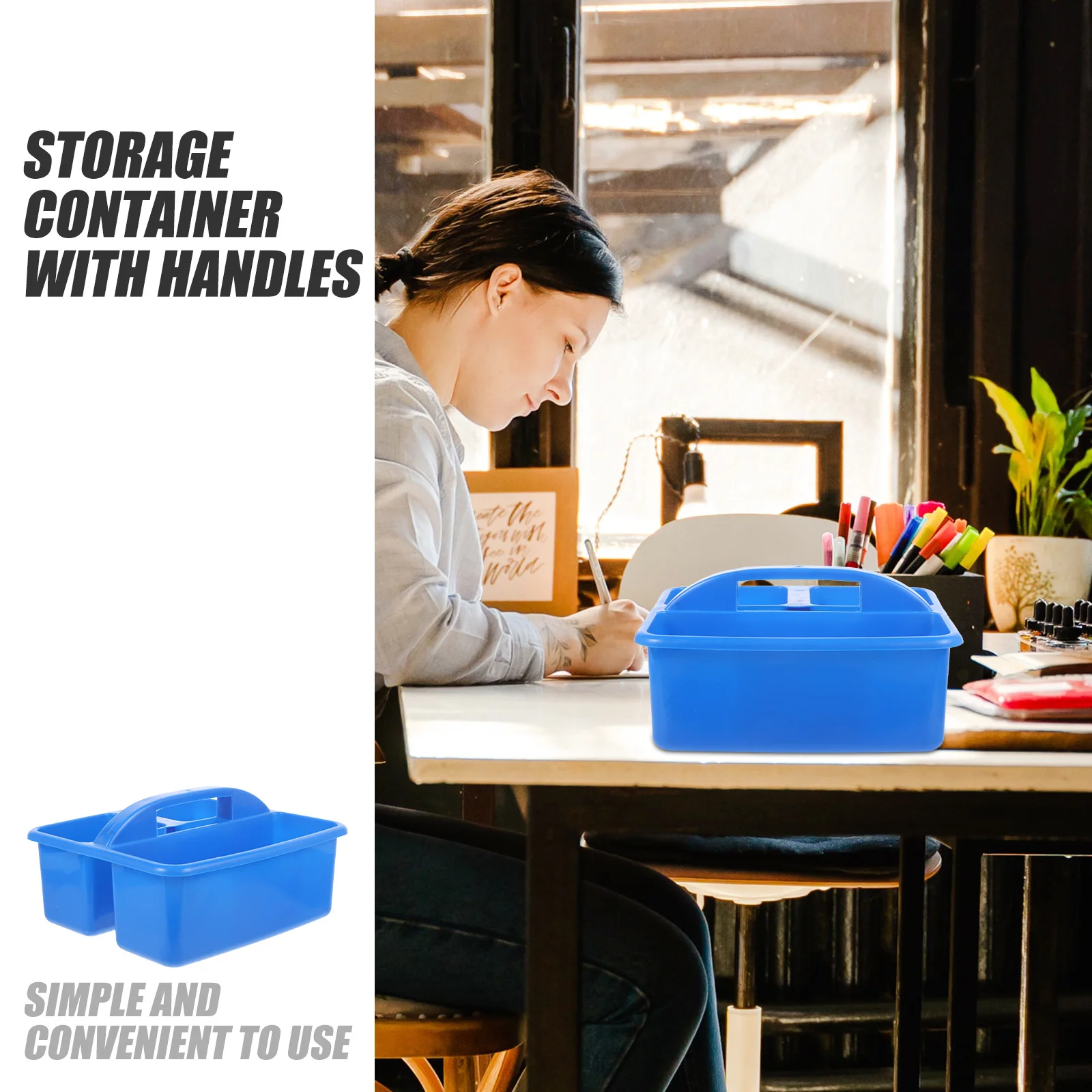 

Large Capacity Blue Storage Box for Art Supplies Stationery Tools Portable Desk Organizer Plastic Container File Folder