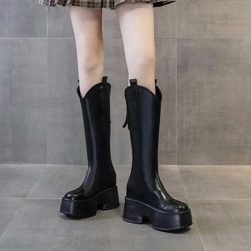 2025 جودة عالية 11 سنتيمتر جلد طبيعي الشتاء أفخم تشيلسي الركبة عالية الجوارب النساء السيدات مدخنة Famles الأحذية الموضة #1