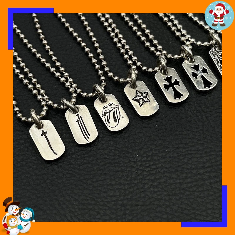 Premium Retro Full Diamond Pentagram Small Tag Necklace Men's and Women's Cross Pendant Big Tongue Classic Pendant