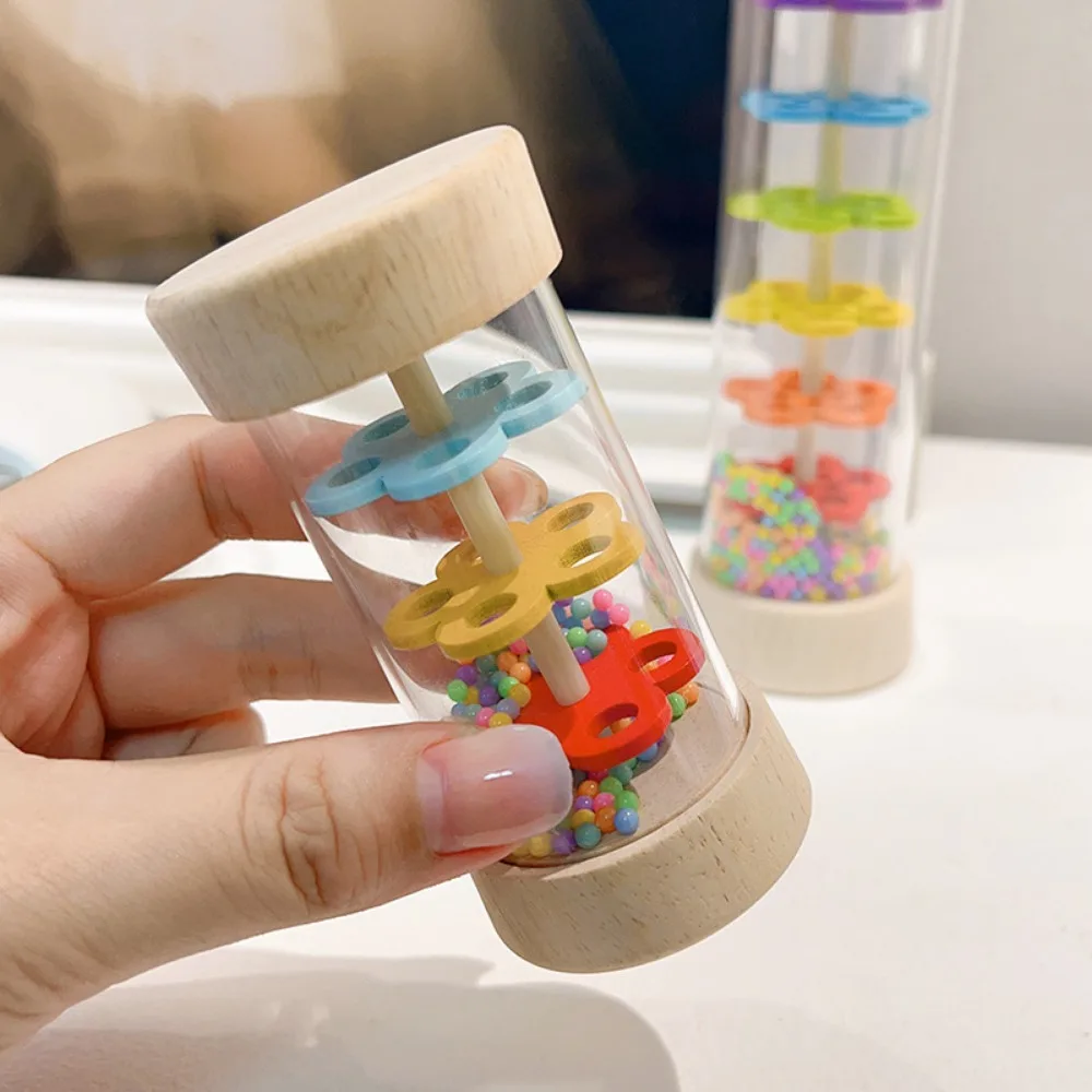 Wooden Rain Stick Musical Toy Rainbow Hourglass Rattles Kids Rain Rainmaker Hand Shaking Rain Stick Rain Sound Pipe Toy Children