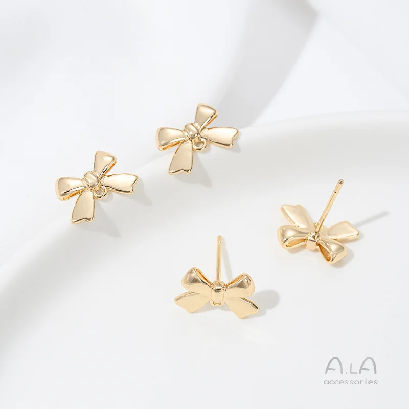 

Color 14K Gold Cute Bow With Rings Stud Earrings Accessories DIY Hmade Earrings Ear Accessories Accessories Materials