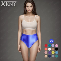 XCKNY satin glossy Briefs sexy solid skin siky bikini middle-waisted underwear unisex Yoga sport training golssy pants