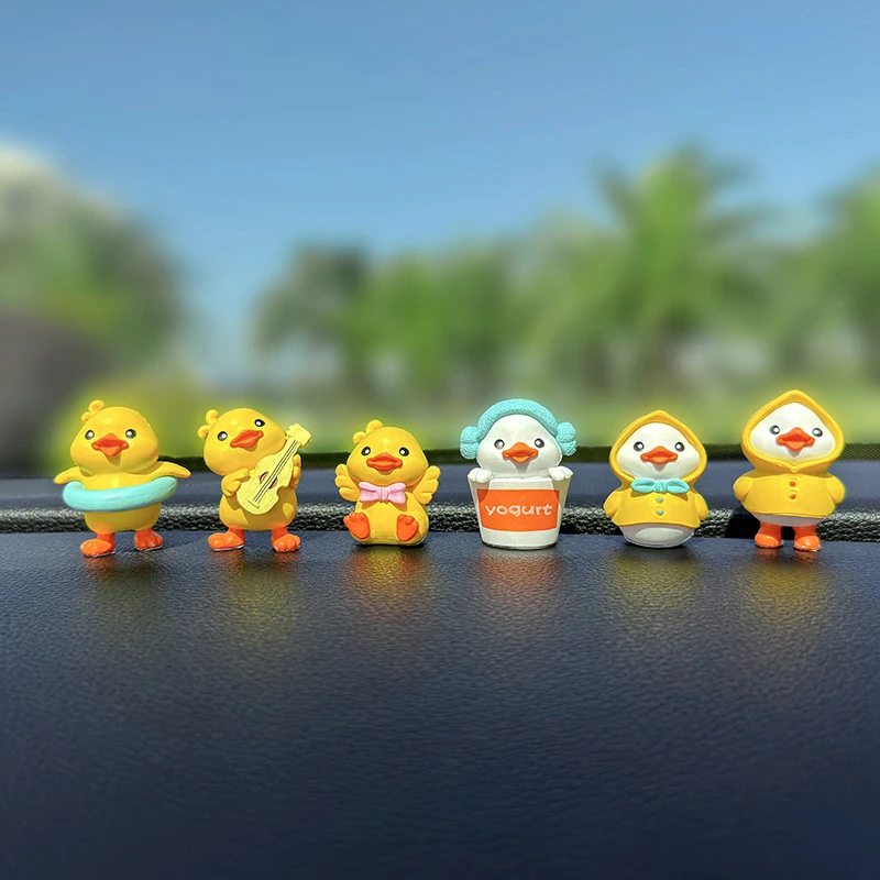 

6Pcs Anime Figure Little Yellow Duck Model Decor Cute Car Mounted Ornaments Auto Interior Accessories For Girls Gifts