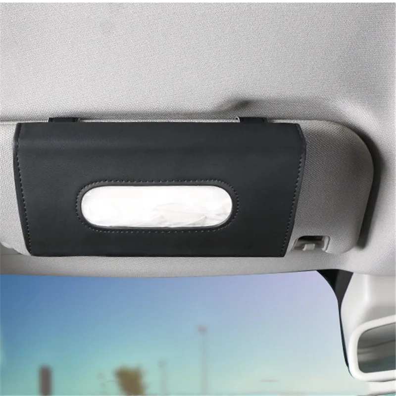 1 Stück Taschentuchbox aus PU-Leder für Auto-Sonnenblende, Hängehalterung, Auto-Innenraum-Aufbewahrung, Dekorationszubehör – Detail 3