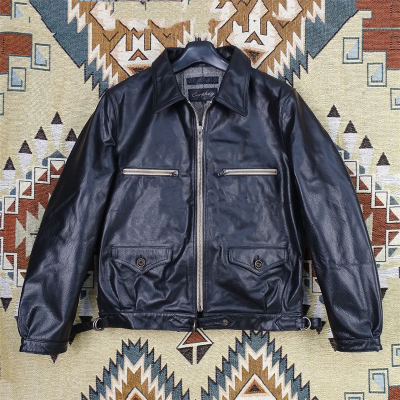 

leather 100% genuine fur coat men jacketHartmann type flight suit Imported first layer small buffalo for 0.8mm ultra-thin tough