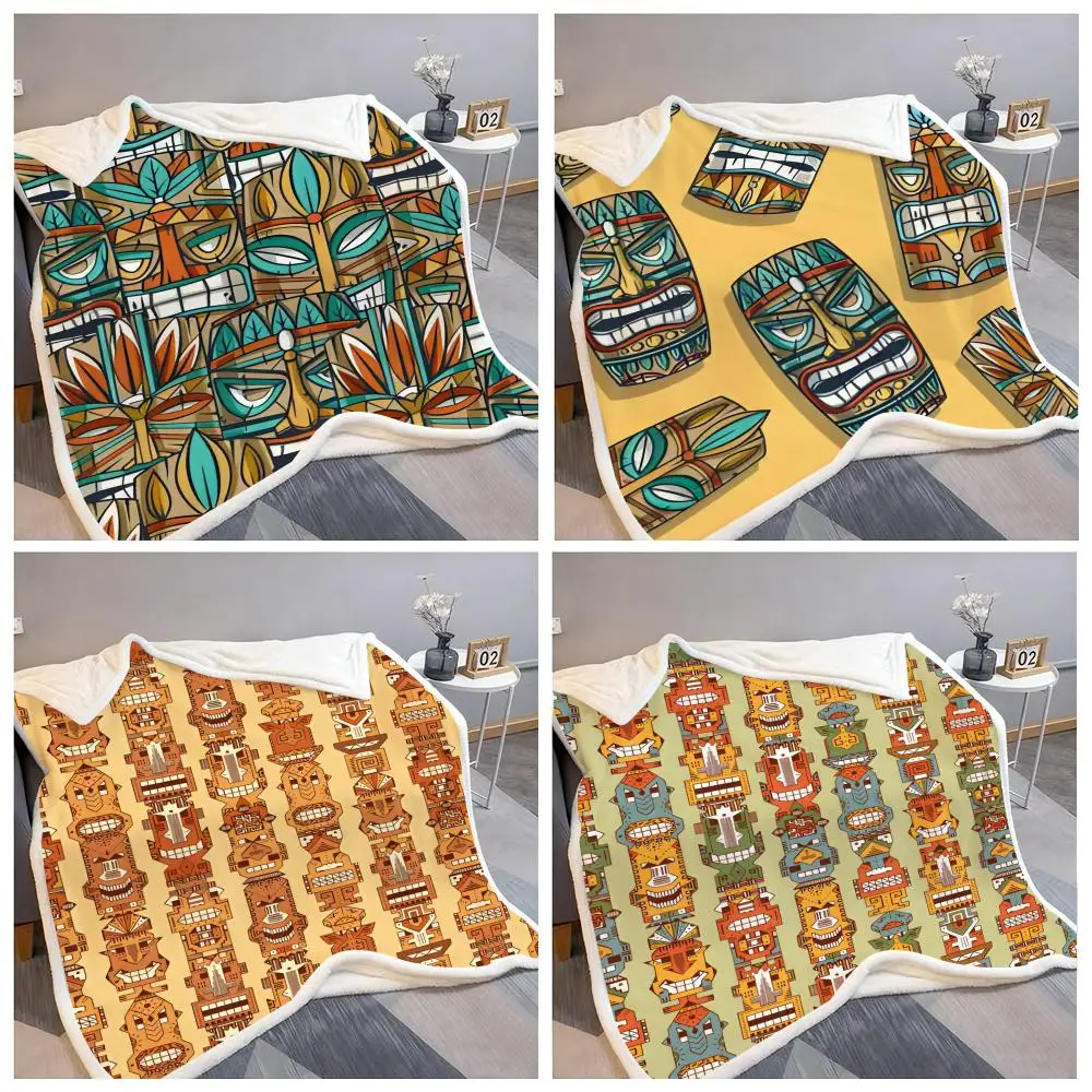 Tiki Mask Throw Lightweight Soft Flannel Throw Blanket Summer Cooling AC Nap Blanket for Sofa Couch Bed Travel