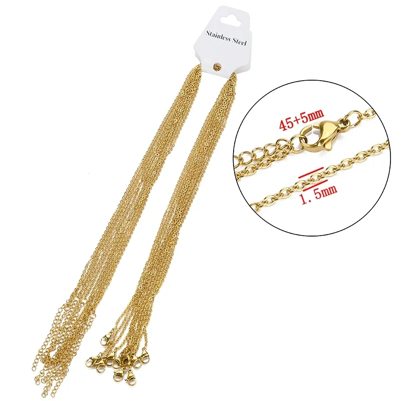 

10pcs/lot 45+5cm 45cm 50cm Stainless Steel Adjustable Link Chain Necklace Women Gold Color Fashion Chokers Jewelry Wholesale