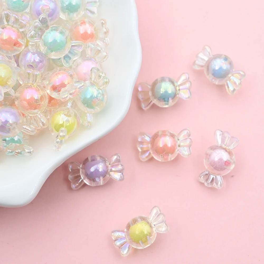 15x8mm AB kolor cukierkowe koraliki akrylowe śliczne luźne koraliki dystansowe do tworzenia biżuterii DIY bransoletka dla dzieci naszyjnik akcesoria rzemieślnicze 30 sztuk