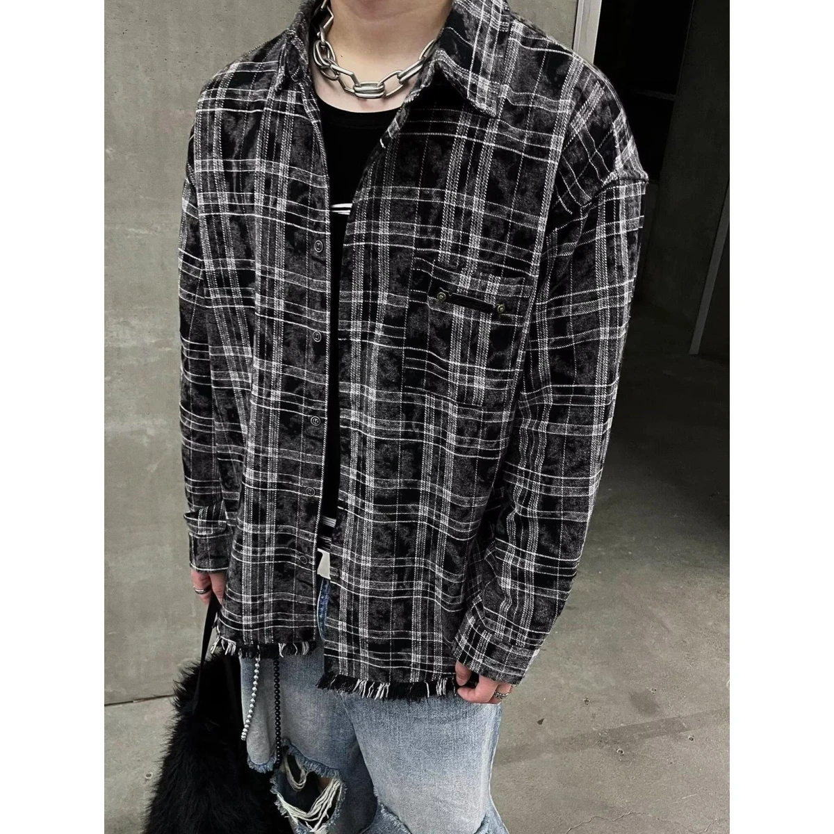 

Casual American Sle Men's Jaet Spring Autumn Loose Fit High Street Faion Polyester Long Sve irt Open Cardigan