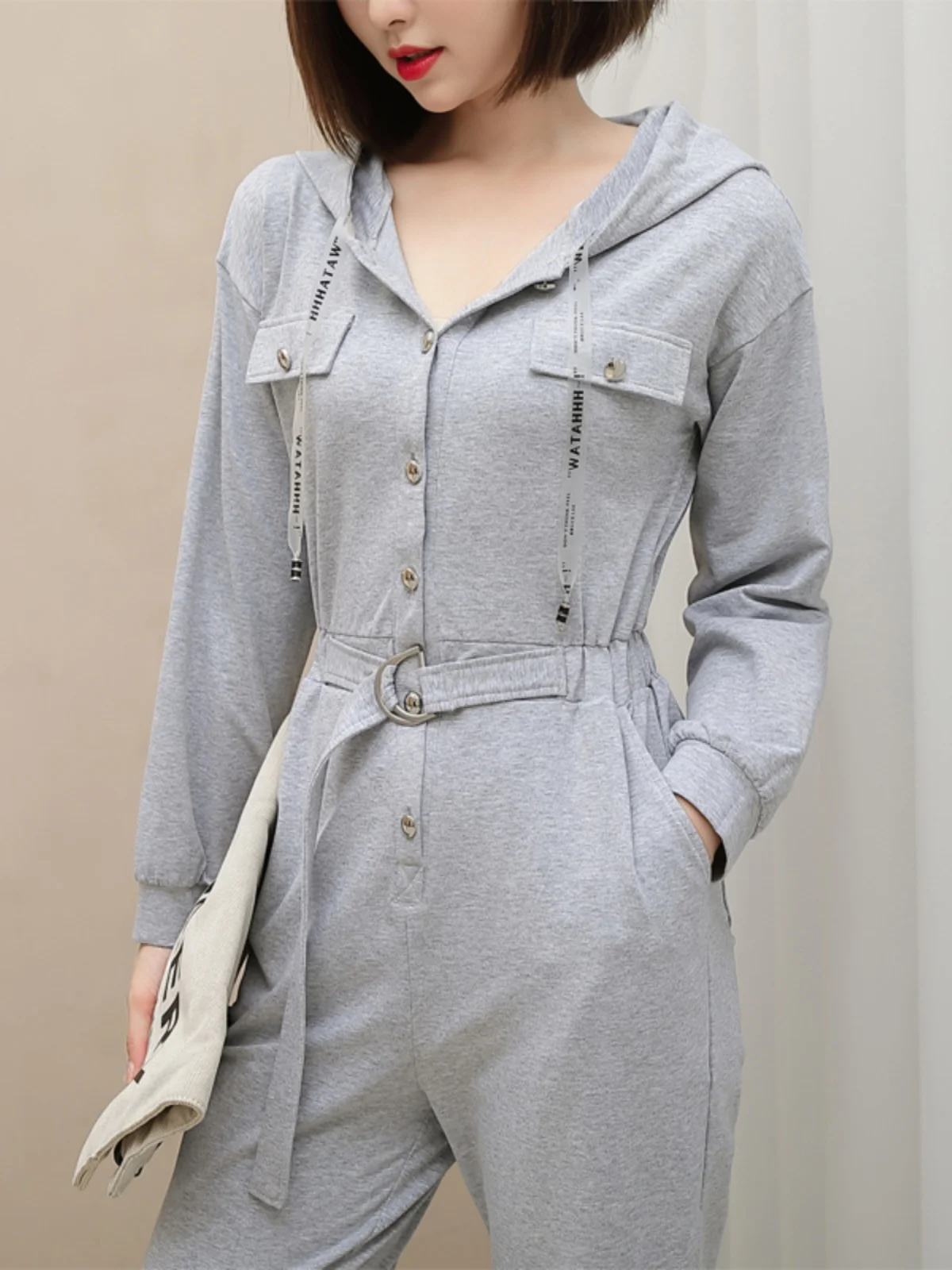 

Новинка 2023, модная рабочая одежда на молнии, комбинезон, повседневные цветные женские брюки с капюшоном, весенне-осенние длинные брюки из смеси хлопка с высокой талией