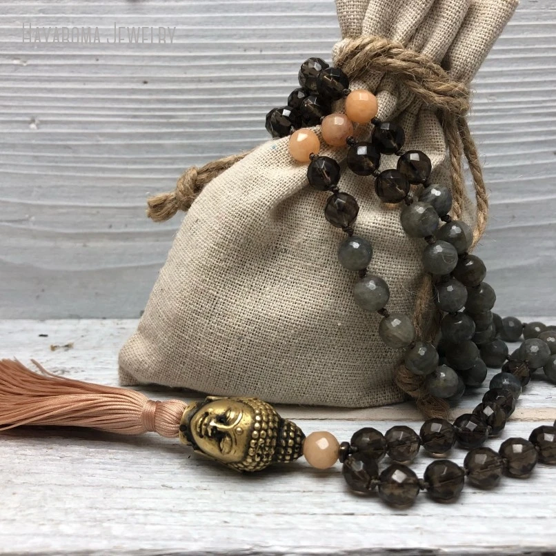 10Pcs Gemstone 108 Japa Mala Prayer Bead Necklace Spiritual Yoga Women Men Buddha Charm Jewelry