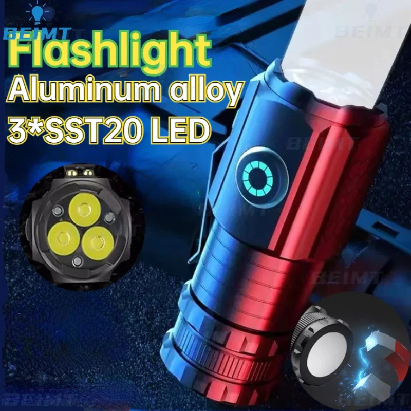 3 LED Flashlight 18350 Torch 1800LM SST20 Rechargeable USB Pen Clip Lamp IP68 Waterproof with Magnet  Light for Hiking Camping