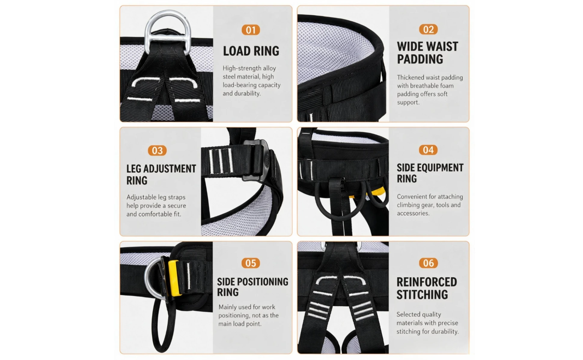 Full-Body Safety Harness Ventilated Harness with Mesh Padding Comfortable Heavy-Duty for Workers, Fall Protection, Climbing