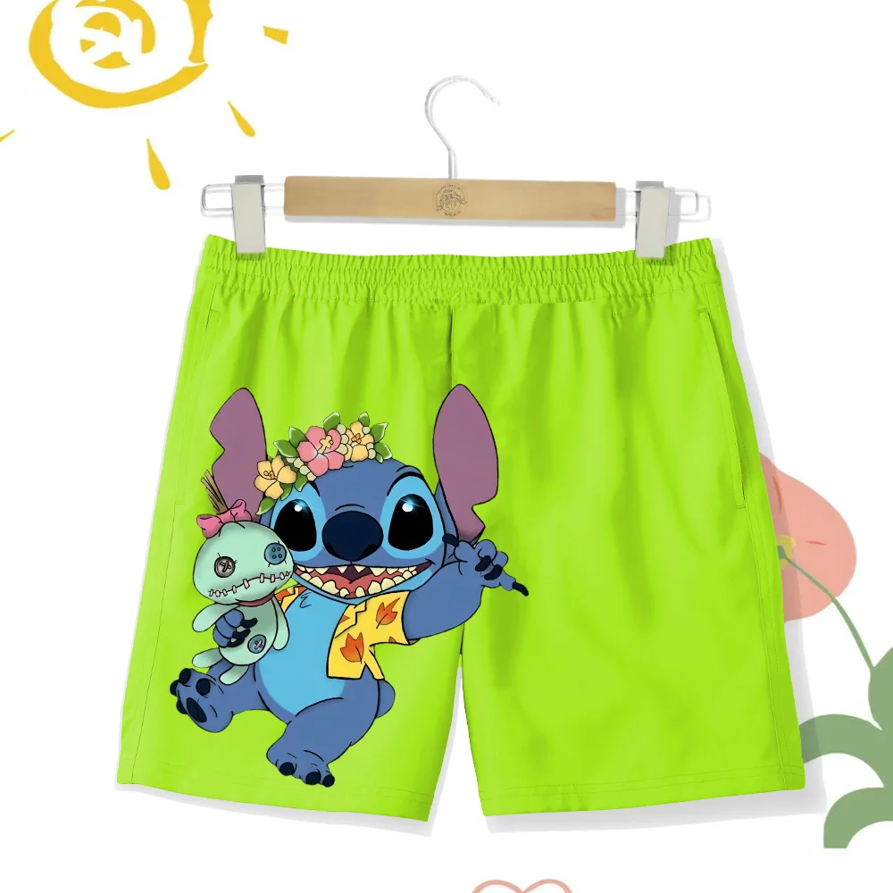 2024 Disney's new children's swim trunks Quick-dry Cartoon Stitch Breathable teenage boys and girls swim trunks