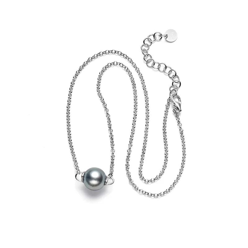 

10-11Mm Round Pearl Necklace Tahitian Strong Luster Collarbone Chain Silver Jewelry