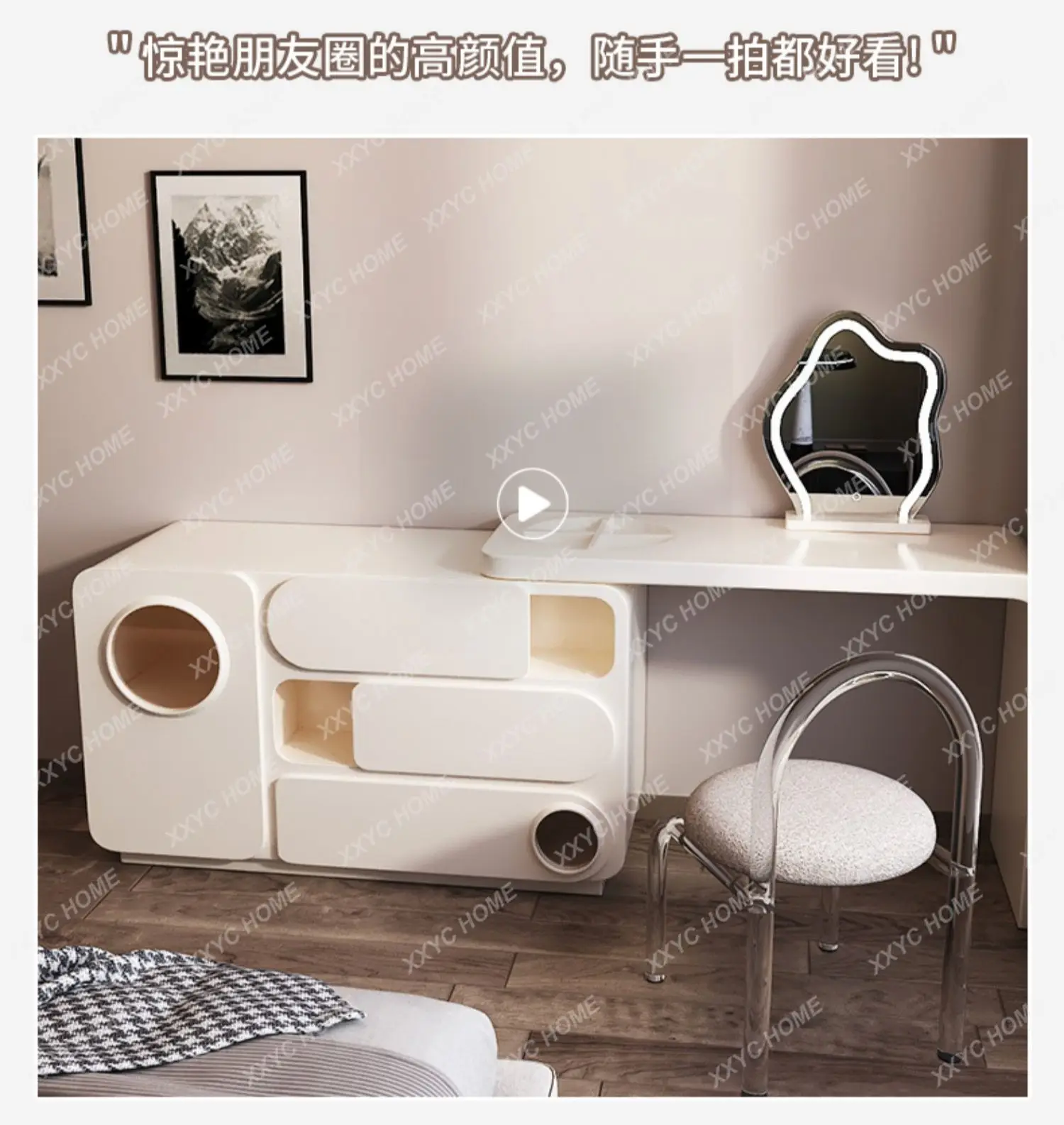 Cream wind dresser chest storage cabinet integrated bedroom retractable corner end of bed TV cabinet makeup table wood