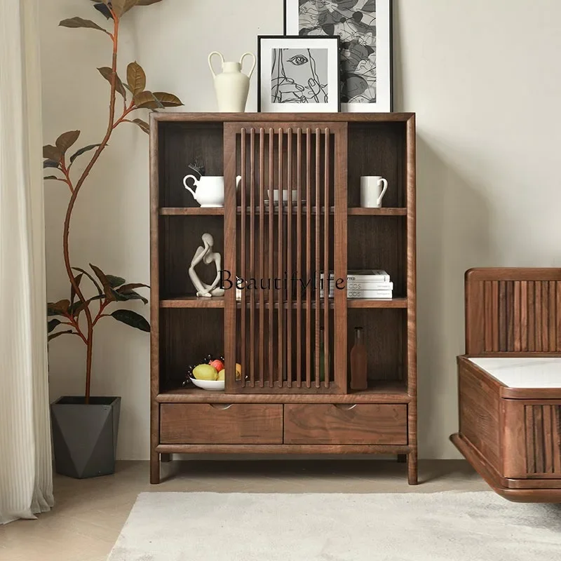 

North American black walnut solid wood dining side cabinet modern simple locker living room against the wall