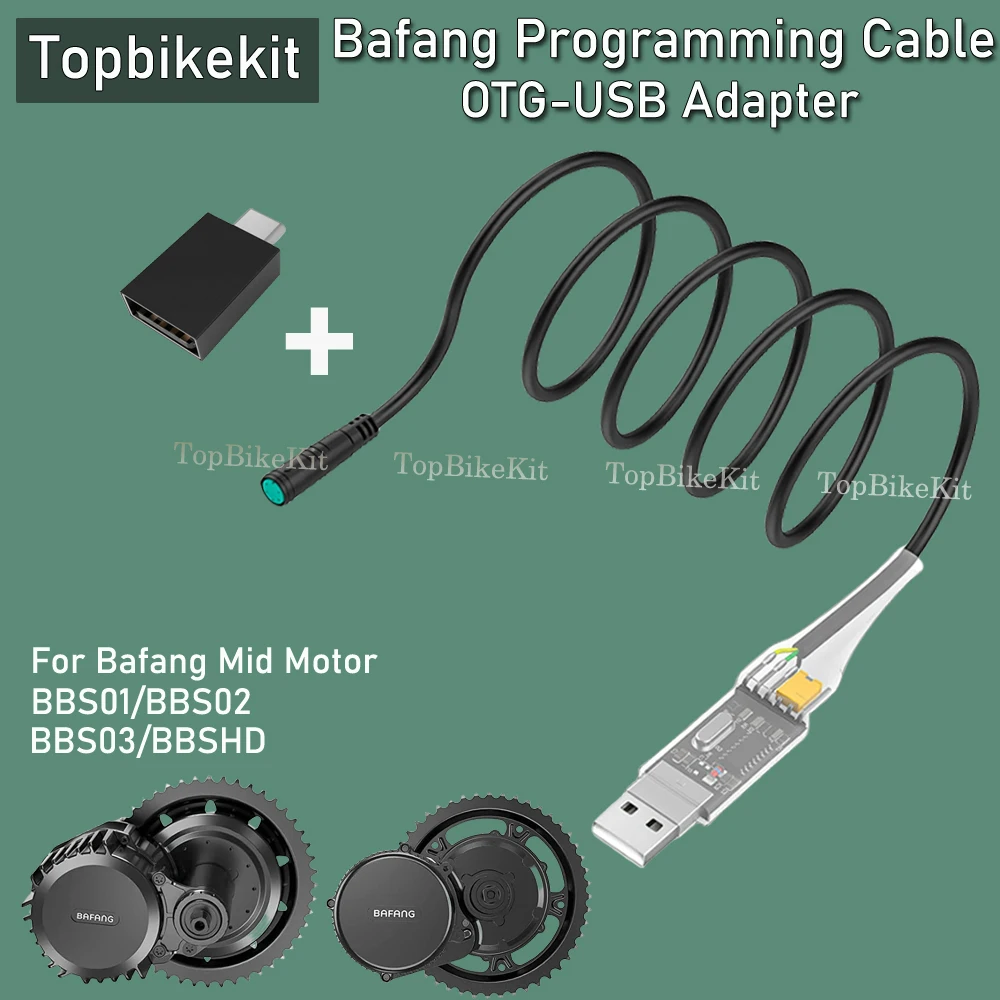 For BBS01/BBS02/BBS03/BBSHD Mid Drive USB Programmed Cable Wire Bafang Central Motor USB Programming with OTG Adapter