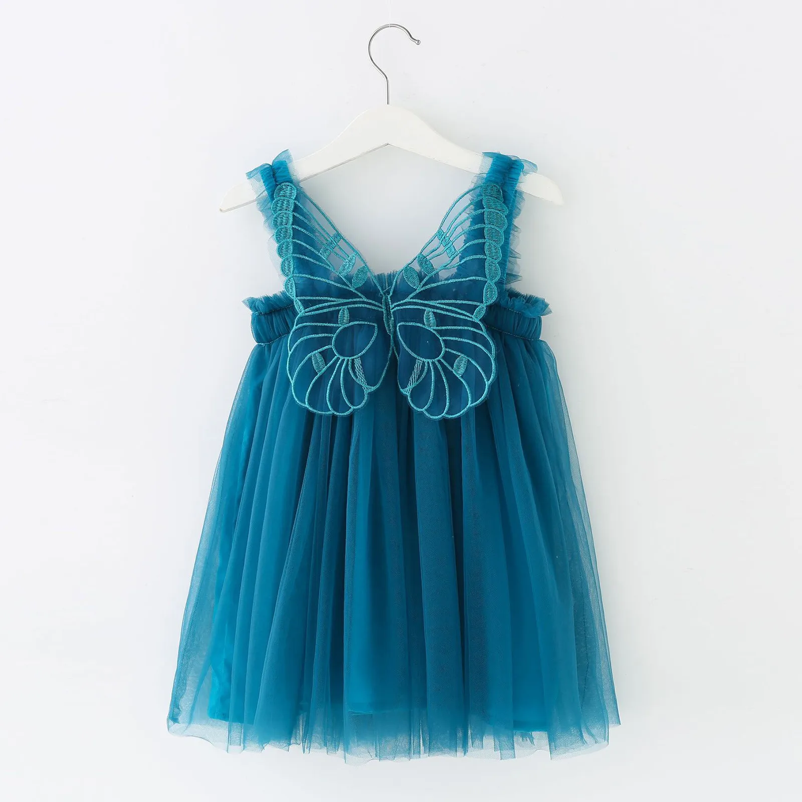 

1-6Y Toddler Baby Kids Girls Lace Layered Tulle Dress 2023 Summer Sleeveless Butterflywings Tutu Princess Birthday Party Dresses