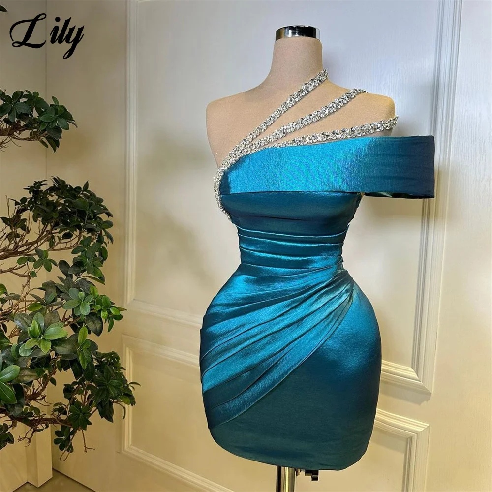 

Lily Sexy Cocktail Party Gown One Shoulder Glitter Pleated Evening Dresses Backless Ruched Clubbing Prom Dress 프롬 드레스 Customized