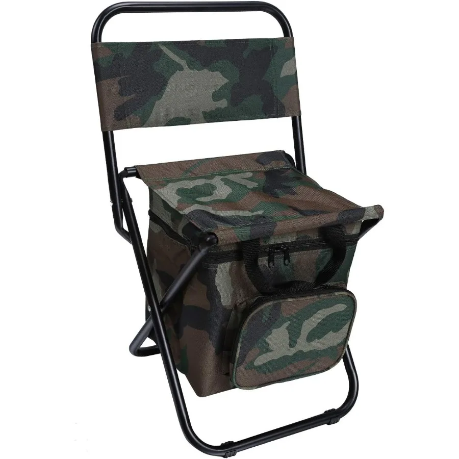 Cadeira de pesca compacta e dobrável com bolsa térmica integrada para pesca ao ar livre e acampamento, leve, portátil e confortável
