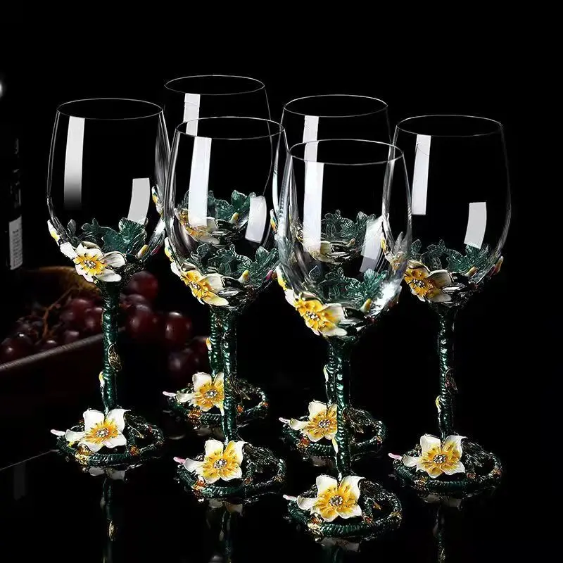 Exquisite Enamel Wine Glass Crystal Glass Champagne Cup Wineglass Drinking Glasses Cups Vintage Goblet Luxury Set Whiskey Dining