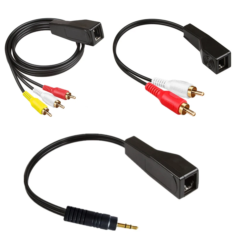 

RJ45 Female to 2RCA / 3RCA Male and RJ45 Female to DC3.5mm Stereo RCA Audio Signal Balun Extension Cord Over Cat5/6 Cable