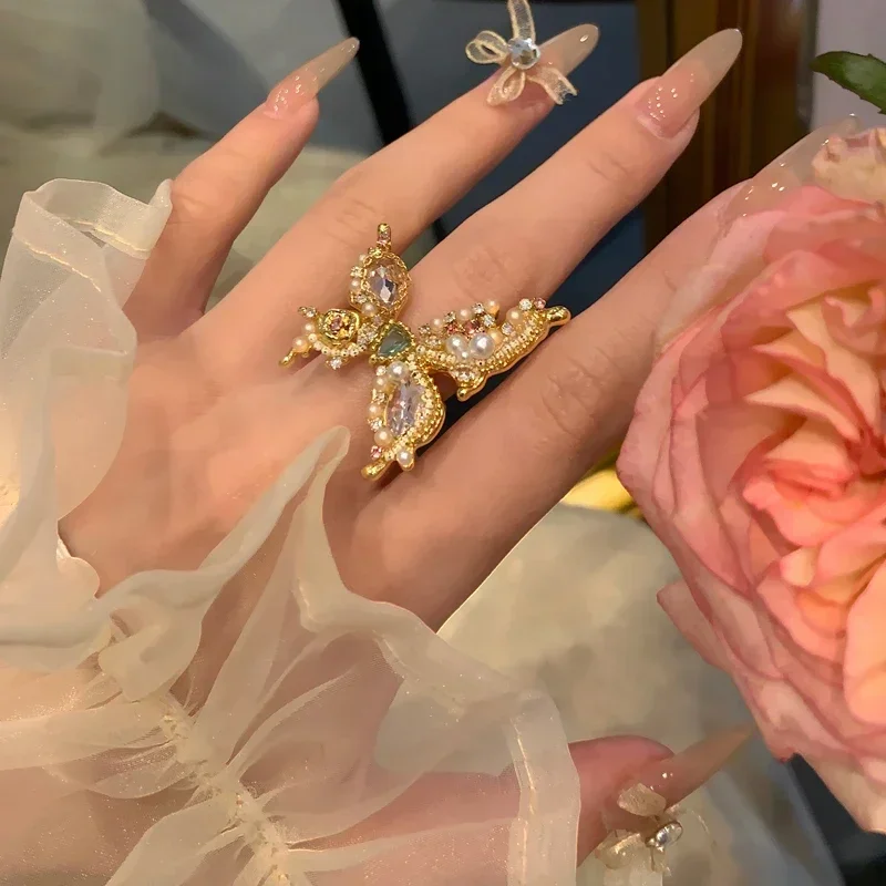 Light Luxury Heavy Industry Retro Court Atmosphere Butterfly Opening Ring Super Immortal Exquisite Premium
