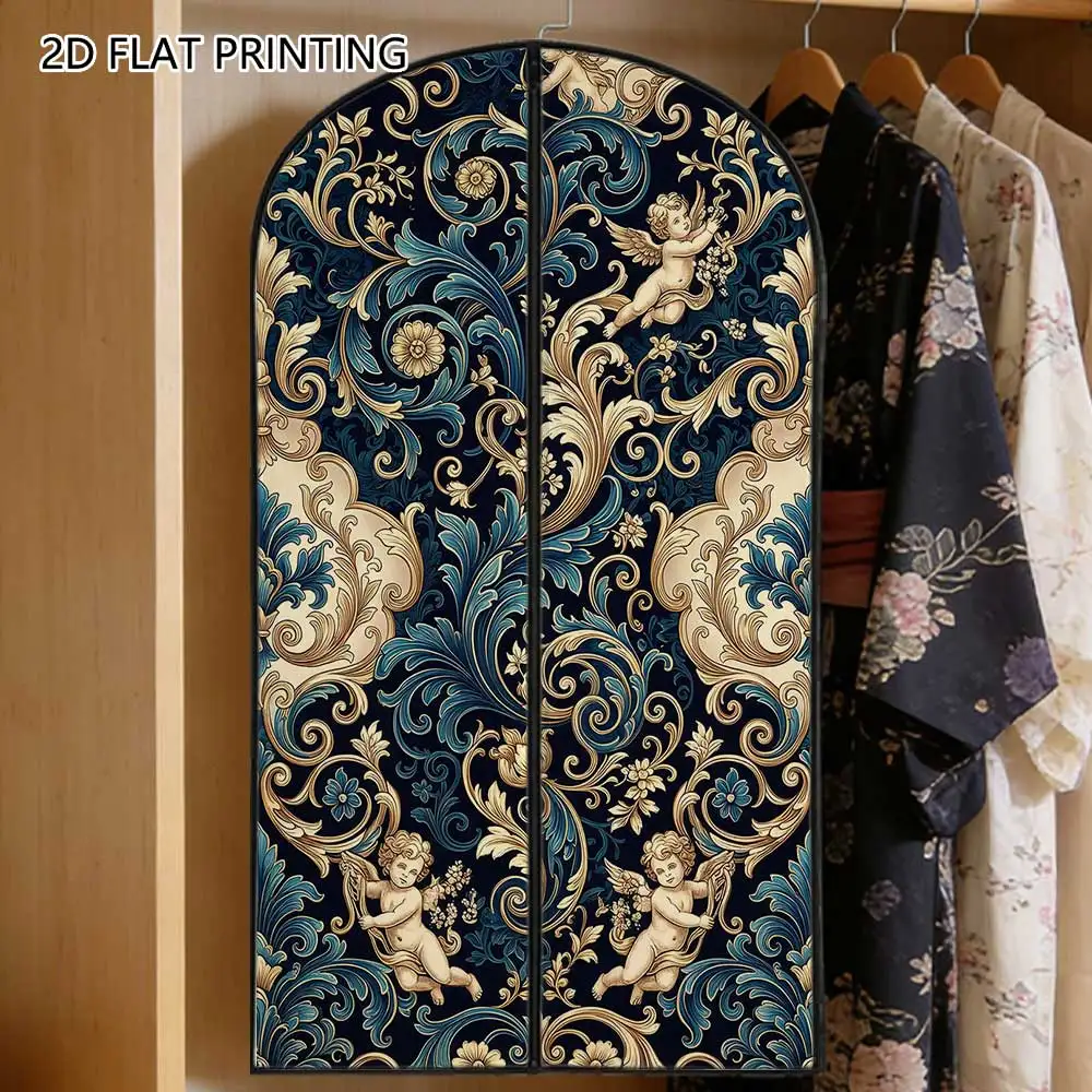 1pc Cherub Floral Compressed Dust Cover Clothes Compression Hanging Storage Bag Household Wardrobe Organizer