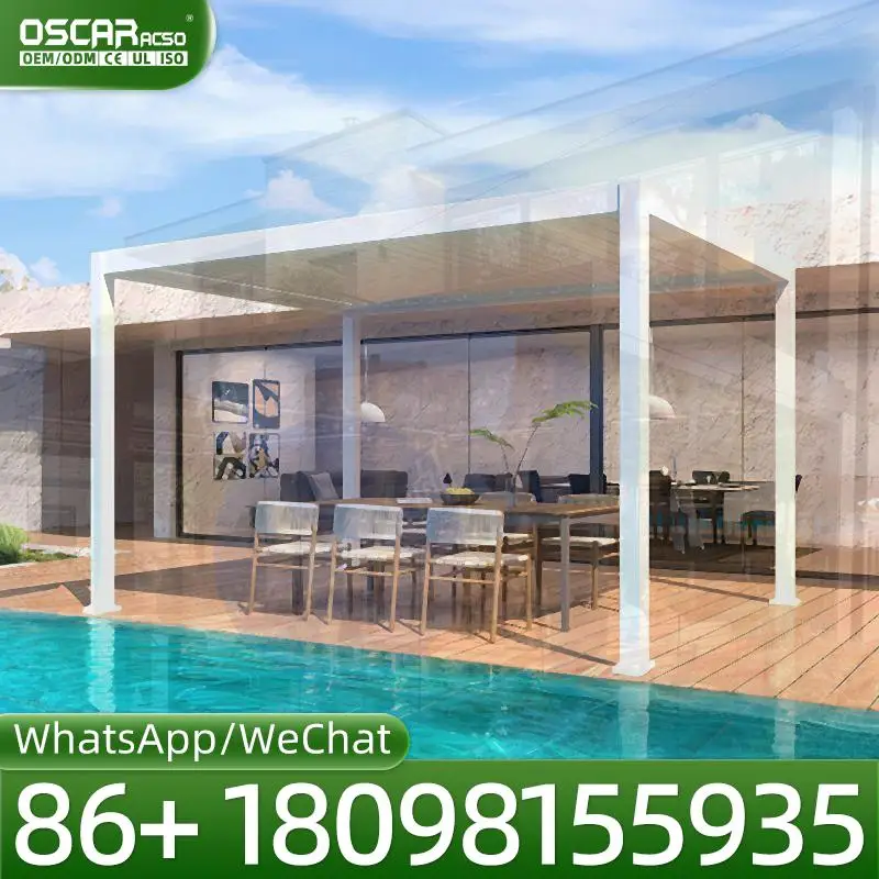 Advanced Rotating & Retractable Louvers Roof Motorized Waterproof Luxury Greenhouse Modern Sunroom for Backyards Patios Gardens