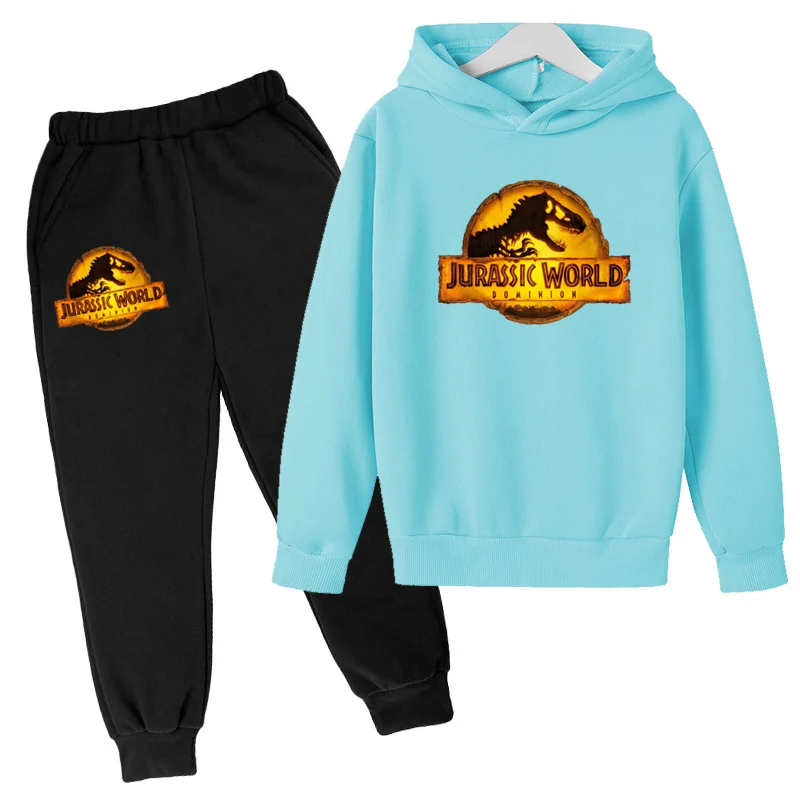 Kids Dinosaur Coat Hoodies Pants Set Boys Girls Jurassic World Dominion Sweatshirts Hooded Toddler Fashion Pullover Clothes Suit