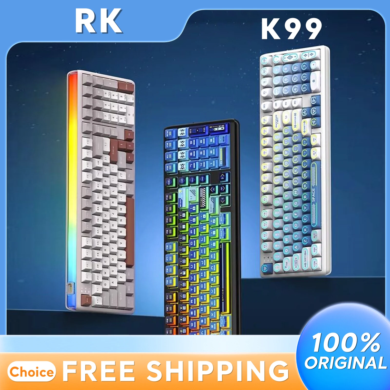 

RK Royal Kludge K99 Star Blade Custom Tri Mode Mechanical Gaming Keyboard Wireless Bluetooth Dual 8K Low Latency RGB Backlit