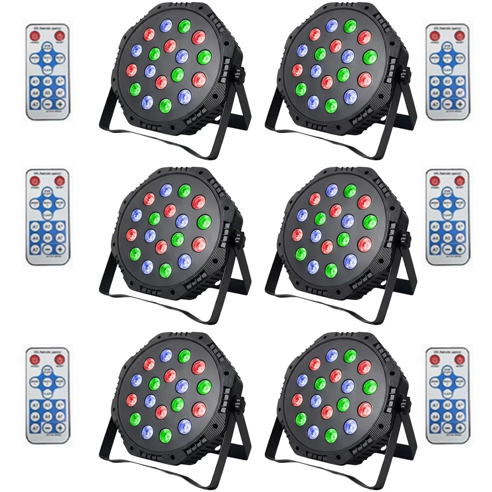 6PCS RGB Colorful Stage DJ Strobe Lights 18LED Multi-Mode Disco Par Light Remote Control Light Effect for Birthday Party Wedding