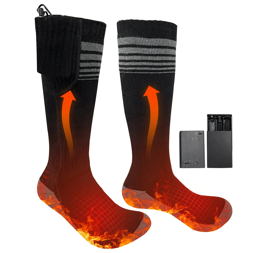 1 Pair Heated Socks Motorcycle Electric Heating Socks Rechargeable Battery Winter Thermal Thick Stockings Men Women Foot Warmer