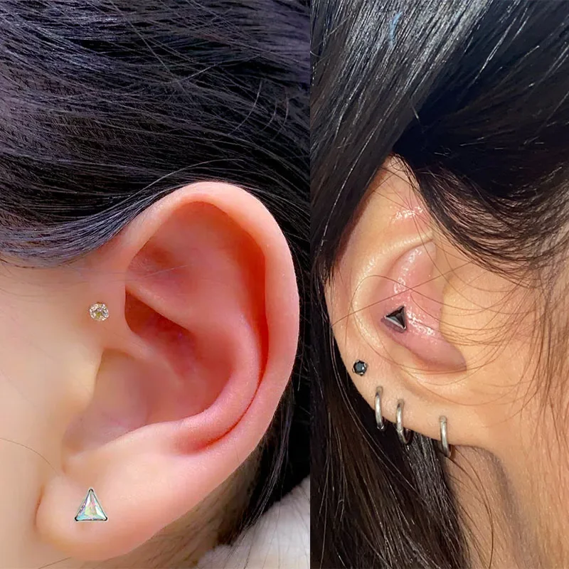 ASTM F136 Titanium Triangle Zirconia Labret Studs Earrings