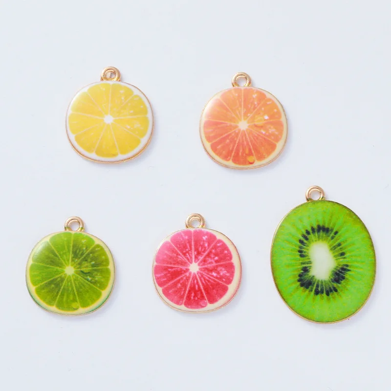 10pcs Mixed Fruit Charms Lemon Strawberry KC Gold Color Pendants DIY Earring Crafts Handmade Fashion Jewelry Making Findings