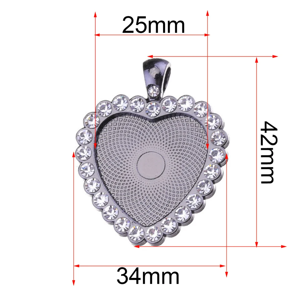 10pc/lot Heart Set With Rhinestones Necklace Pendant Setting Cabochon Cameo Base Tray Bezel Blank DIY Jewelry Making Findings