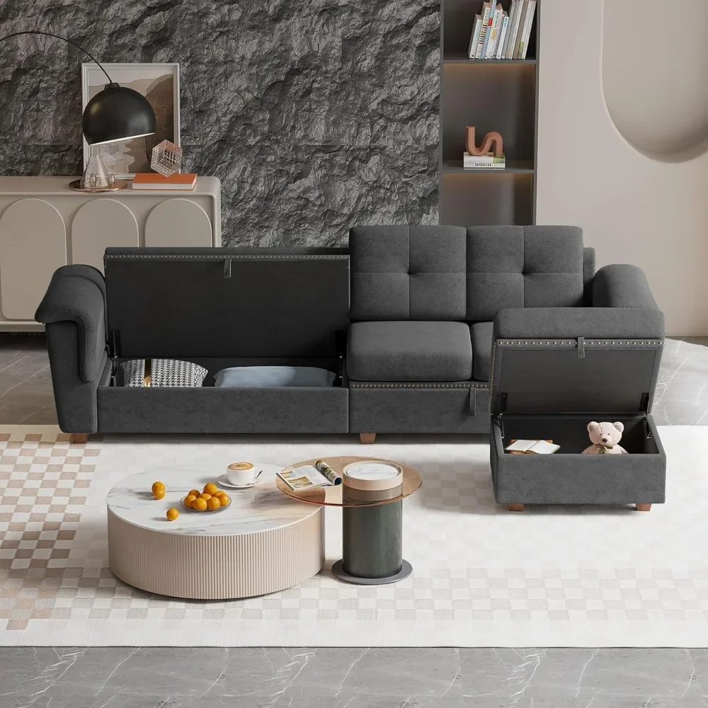 Convertible segmented sofa, modern mini L-shaped sofa, 4-seater sofa with additional headrest