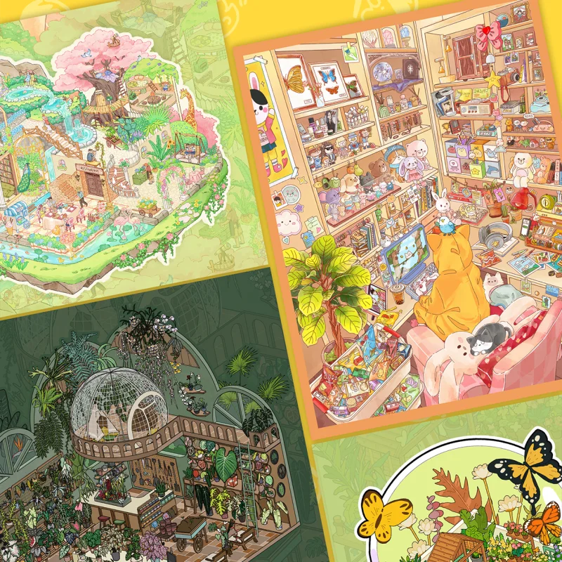 Kawaii ثلاثية الأبعاد الغابات المطيرة الاستوائية نسيم عدن الكرتون مشهد مصغر ملصقات DIY بها بنفسك اليدوية التراص متعة سجل القصاصات ملصقات #1