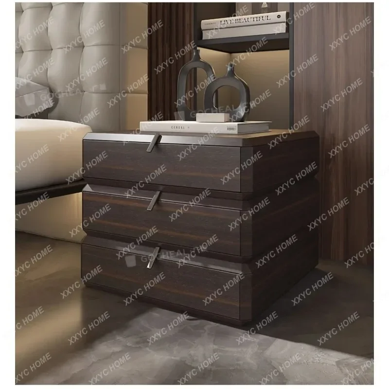 DDSmoked 360 degrees can be rotated,   minimalist bedroom solid wood three buckets storage, bedside cabinetP