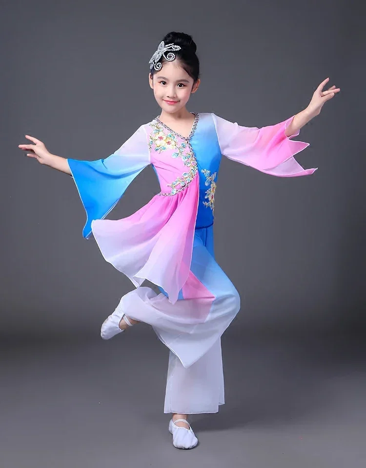 Ragazze stile cinese Hanfu costumi di danza nazionale manica costumi per bambini danza classica abbigliamento Yangko danza moderna