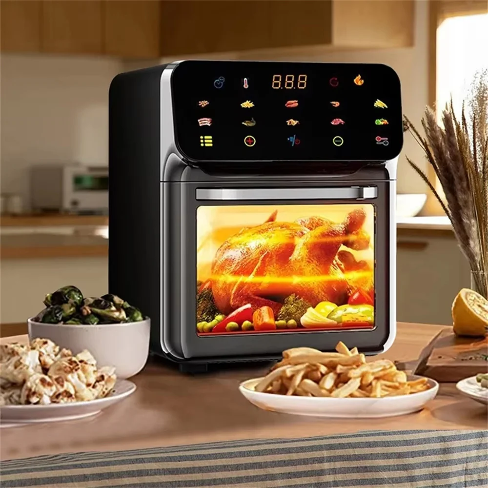 مقلاة هوائية بسعة كبيرة 15 لتر، فرن كهربائي منزلي متعدد الوظائف، نافذة مرئية غير لاصقة مع شاشة لمس ذكية