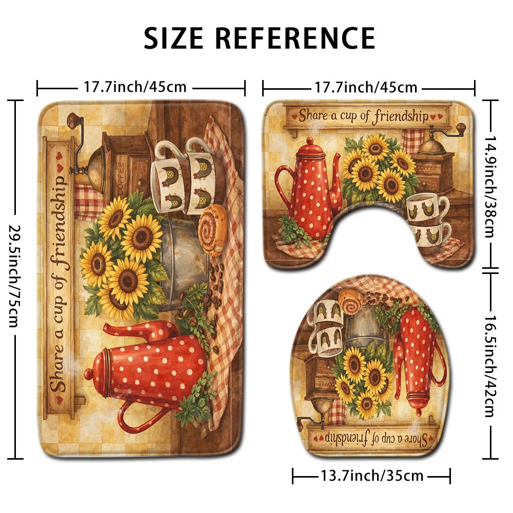 

Vintage Coffee Sunflower Kitchen Bathroom Rugs Set 3pcs Non Slip Soft Floor Mats for Toilet Sink Bath Home Decor