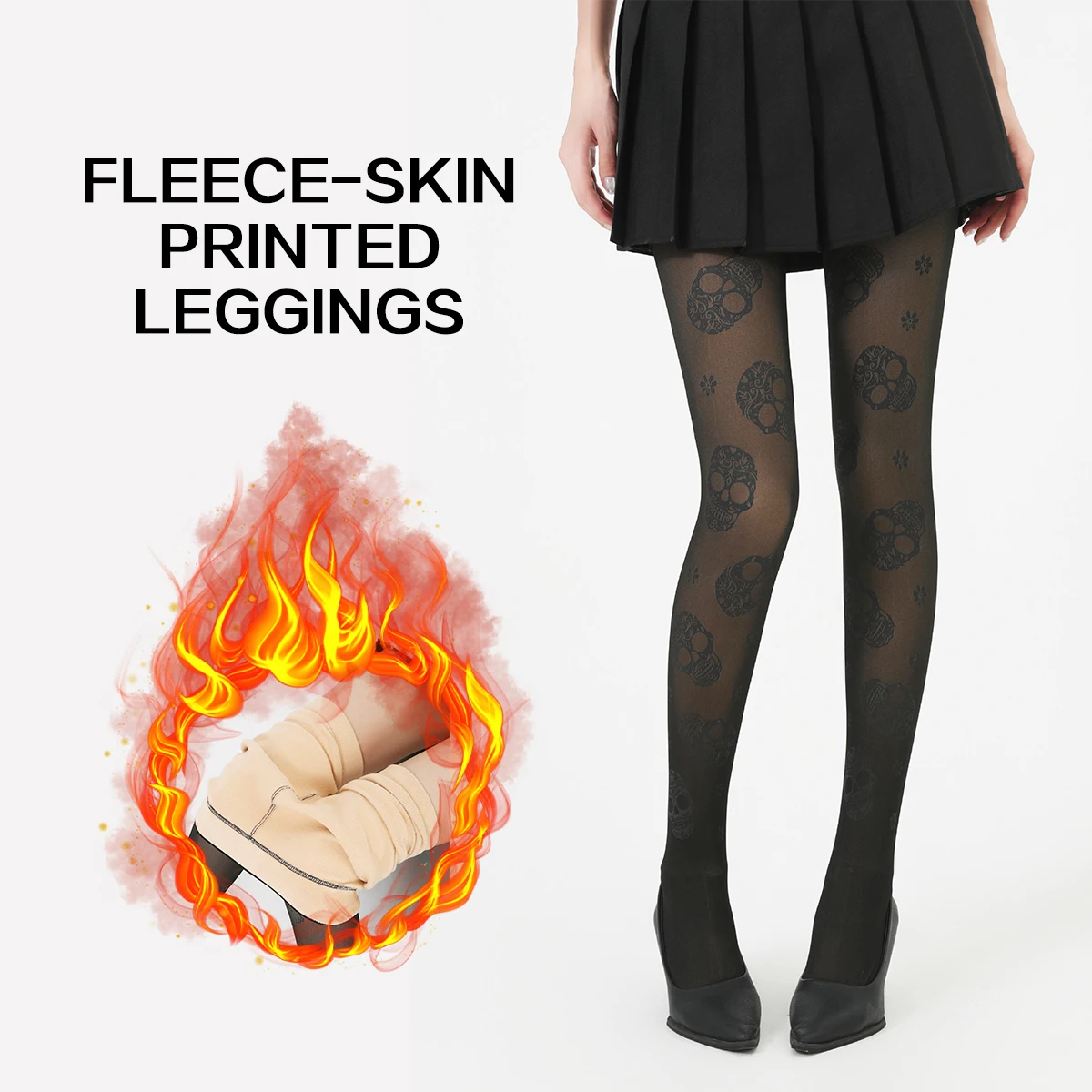 

A pair of ladies 200g cashmere thermal tights fashion Halloween skull tights