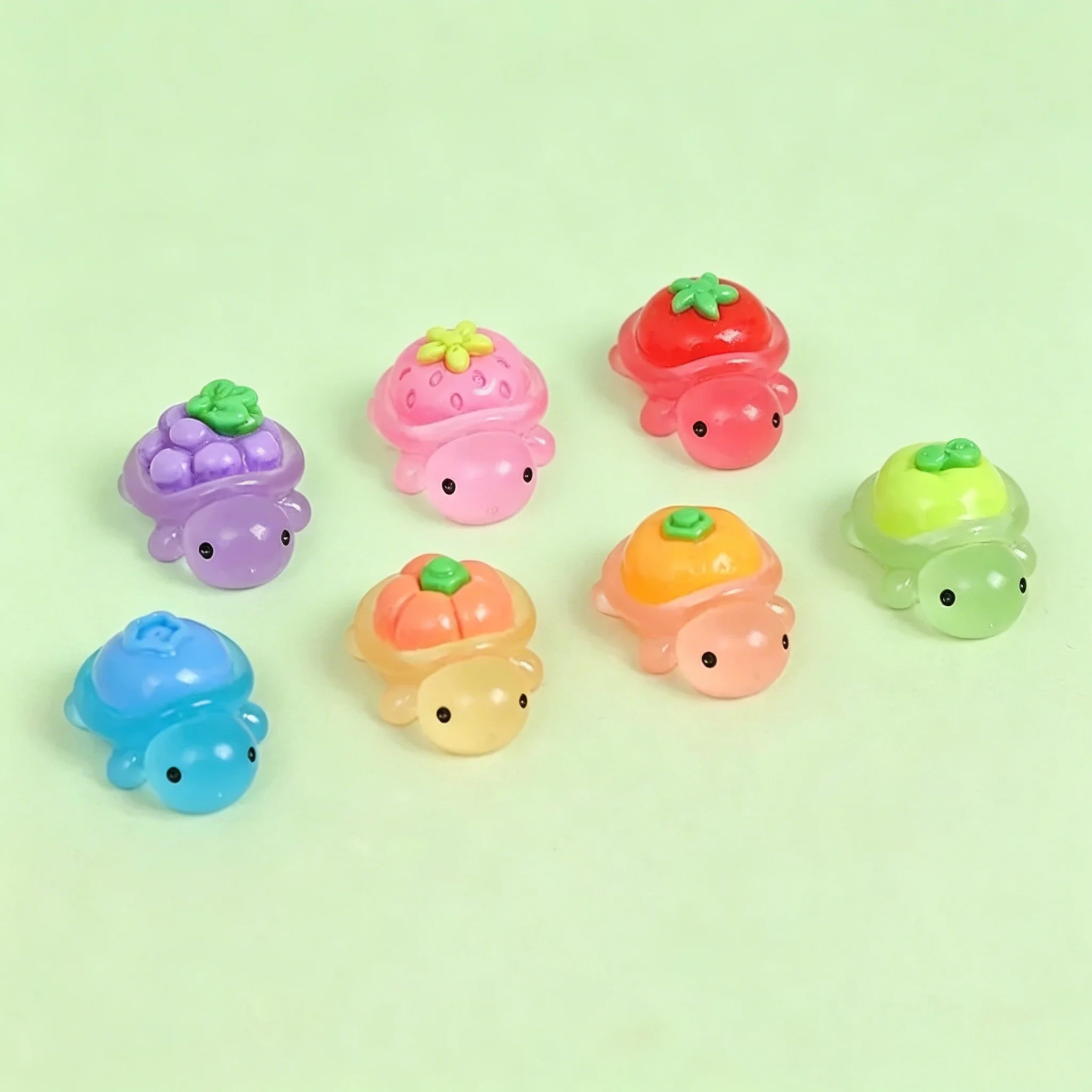 10Pcs Luminous Fruit Turtle Mini Ornaments, Glowing Dark Tortoise Figurines for Micro Landscape