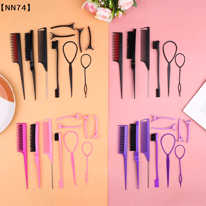 6/10pcs Hair Styling Comb  Teasing Hair Brush Triple Teasing Comb Rat Tail Combs Edge Brush Hair Tail Tools Braid Tool Loop[J]