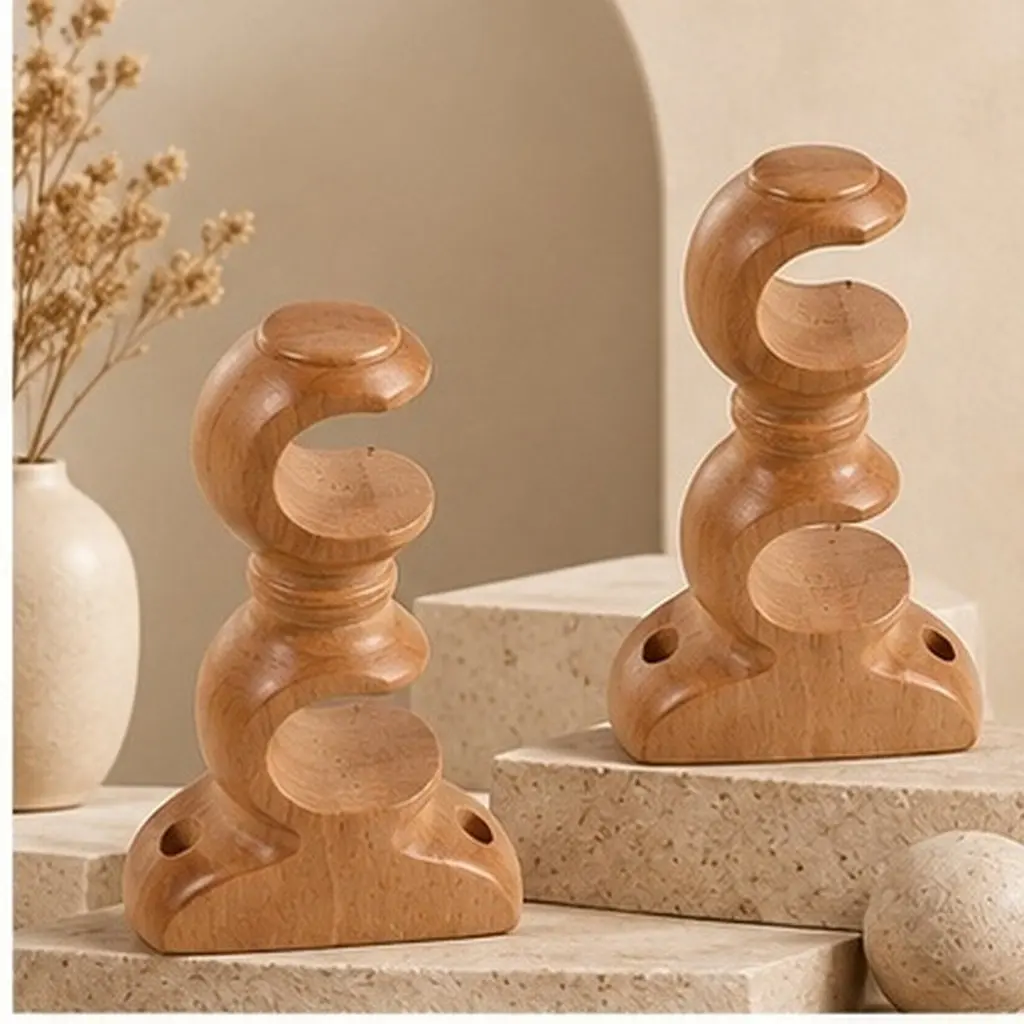 2Pcs Solid Wood Curtain Rod Brackets Double Drapery Holder Wall Mounted Decorative Roman Rod Base Support for 28Mm Window