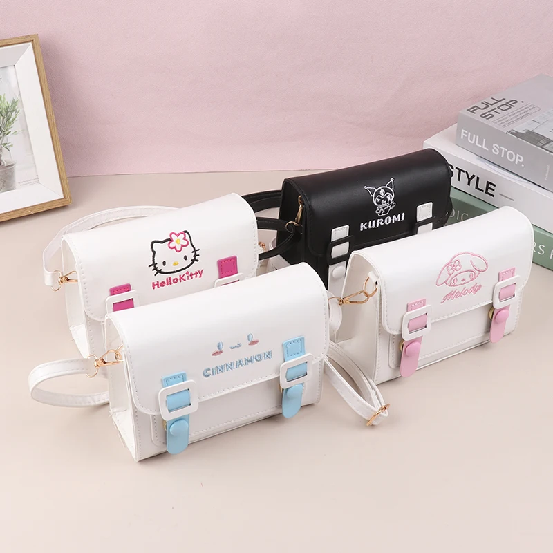 Sanrio Pu Square Bag Anime Shoulder Bags Kawaii Messenger Tote Cute Cartoon Backpacks Mymelody Cinnamorol Kuromi Fashion Bagpack